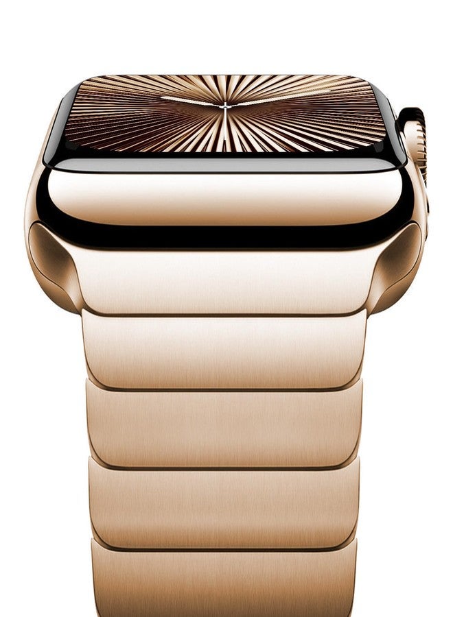 سوار وينجل من الفولاذ المقاوم للصدأ لساعات أبل سيريز 11 و10 (46 مم) وألترا 3/2/1 (49 مم) و45 مم و44 مم و42 مم وSE 3/2/1 وسيريز 9 و8 و7 و6 و5 و4 و3 و2 و1. سوار أنيق للرجال، مناسب للأعمال، مصنوع من المعدن، أصلي، ذهبي اللون. - Image 4